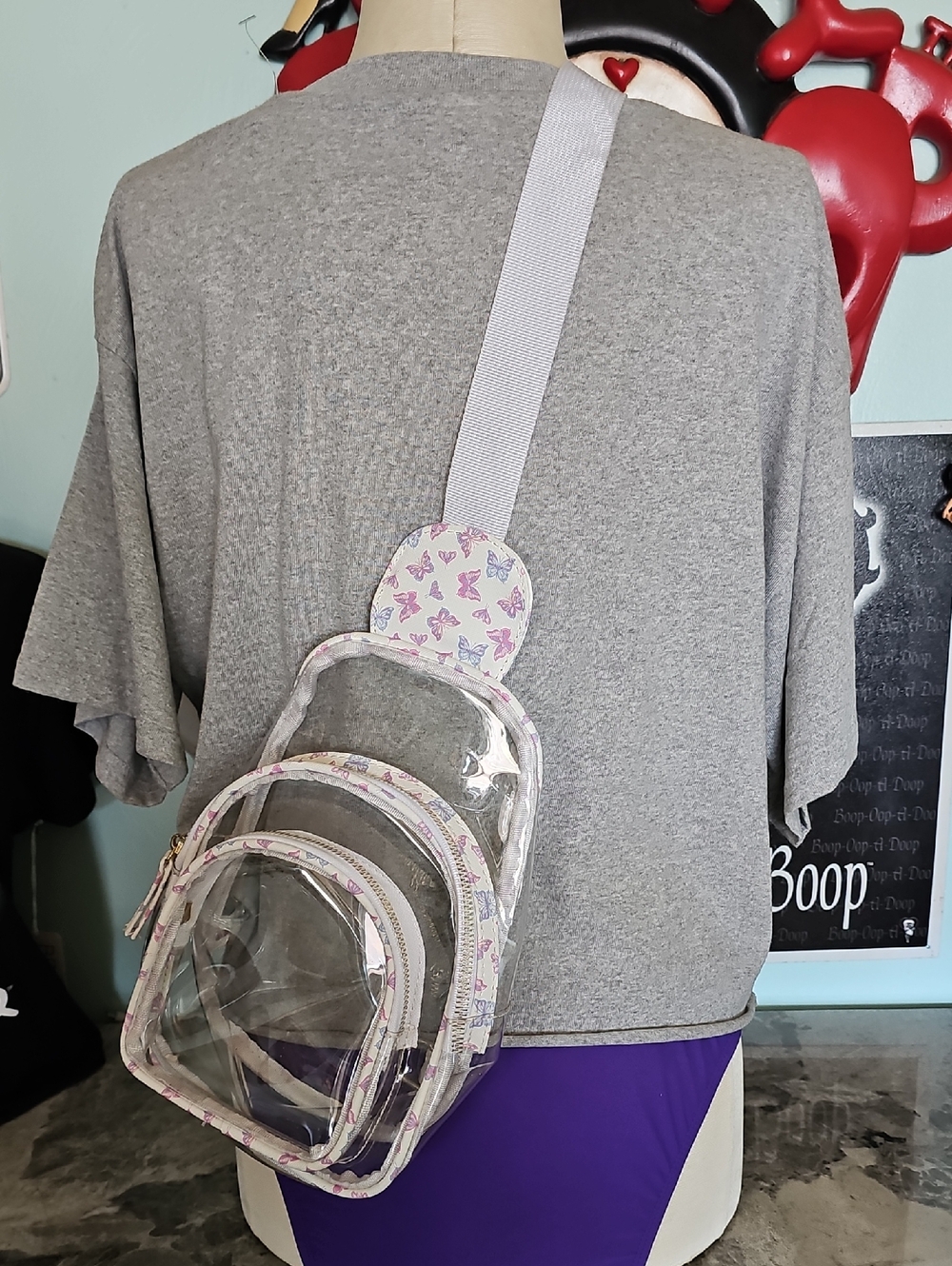 Clear Butterfly Accent Crossbody Sling Bag - Unbranded - Pink/White